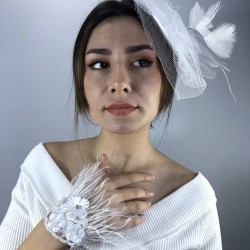 Beyaz Vualet Ve Beyaz Tüylü Bileklik Nikah Takımı-NIKAHTAKIMI-59