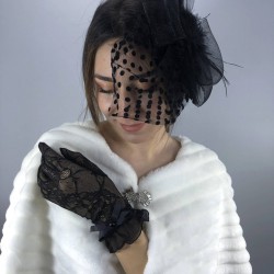 Siyah Fiyonklu Gelin Eldiveni Ve Puantiyeli Vualet -NIKAHTAKIMI-6