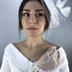 Beyaz Dantel Detaylı Eldiven Ve Beyaz Vualet Nikah Takımı-NIKAHTAKIMI-61