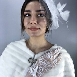 Beyaz Dantelli Fiyonklu Eldiven Ve Beyaz Vualet Nikah Takımı-NIKAHTAKIMI-63