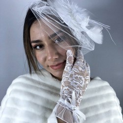 Beyaz Dantelli Fiyonklu Eldiven Ve Beyaz Vualet Nikah Takımı-NIKAHTAKIMI-63