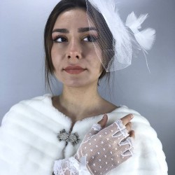 Beyaz Kısa Parmak Eldiven Ve Beyaz Vualet Nikah Takımı-NIKAHTAKIMI-64