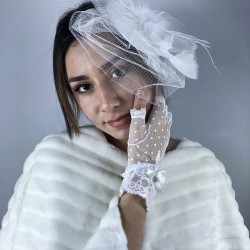 Beyaz Kısa Parmak Eldiven Ve Beyaz Vualet Nikah Takımı-NIKAHTAKIMI-64