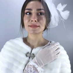 Beyaz Uzun Fiyonklu Eldiven Ve Beyaz Vualet Nikah Takımı-NIKAHTAKIMI-66