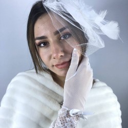 Beyaz Uzun Fiyonklu Eldiven Ve Beyaz Vualet Nikah Takımı-NIKAHTAKIMI-66