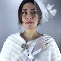 Beyaz Vualet Ve Beyaz Büyük Fiyonklu Eldiven Nikah Takımı-NIKAHTAKIMI-67