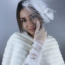 Beyaz Vualet Ve Beyaz Dirsek Boy Eldiven Nikah Takımı-NIKAHTAKIMI-68