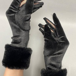 Siyah İpek Kadife Kürklü Eldiven-NIKAHTAKIMI-75