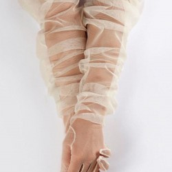 Kostüm Eldiveni Gelin Eldiveni Dirsek Boy Uzun Krem Tül -NIKAHTAKIMI-78