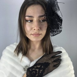 Siyah Dantelli Gelin Eldiveni Ve Puantiyeli Vualet-NIKAHTAKIMI-8