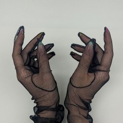 Kostüm Aksesuarı Uzun Tül Eldiven Siyah-NIKAHTAKIMI-83