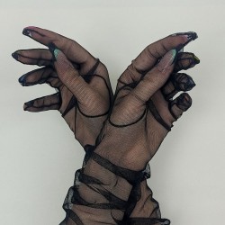 Kostüm Aksesuarı Uzun Tül Eldiven Siyah-NIKAHTAKIMI-83