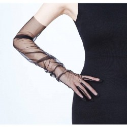 Likralı Siyah Uzun Tül Eldiven Özel Gün Eldiveni-NIKAHTAKIMI-94