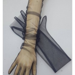 Abiye Gelin Eldiveni Uzun Siyah Likralı Tül-NIKAHTAKIMI-96