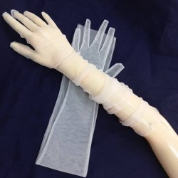 Beyaz Uzun Likralı Kostüm Eldiveni Gelin Eldiveni-NIKAHTAKIMI-98