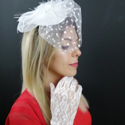 Puantiyeli Vualet Şapka ve Dantelli Eldiven-NKH-1003