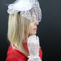 Puantiyeli Vualet Şapka ve Fiyonklu Eldiven-NKH-1005