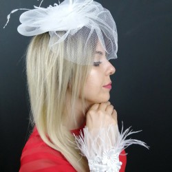 Beyaz Vualet Nikah Şapkası ve Beyaz Bileklik-NKH-1007