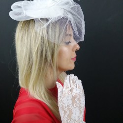 Beyaz Vualet Nikah Şapkası ve Beyaz Dantelli Eldiven-NKH-1010