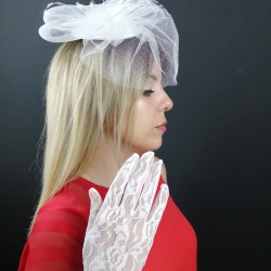 Beyaz Vualet Nikah Şapkası ve Beyaz Dantelli Eldiven-NKH-1011