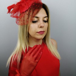 Kırmızı Vualet Nikah Şapkası ve Kırmızı Eldiven-NKH-1014