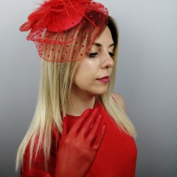 Kırmızı Vualet Nikah Şapkası ve Kırmızı Eldiven-NKH-1014