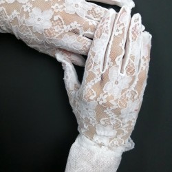 Beyaz Dantelli Kapamalı Eldiven-NKH-1020