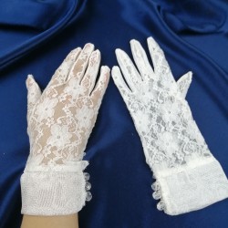 Beyaz Dantelli Kapamalı Eldiven-NKH-1020