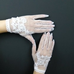 Beyaz Dantel Desenli Eldiven-NKH-1022