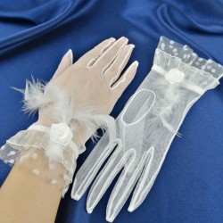 Beyaz Otriş Tüylü Eldiven-NKH-1023