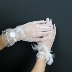 Beyaz Otriş Tüylü Eldiven-NKH-1023