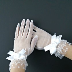 Beyaz Fiyonklu Gelin Eldiveni-NKH-1034