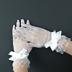 Beyaz Fiyonklu Gelin Eldiveni-NKH-1034