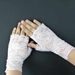Beyaz Kısa Parmak Gelin Eldiveni-NKH-1035