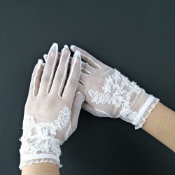 Beyaz Boncuk İşlemeli Gelin Eldiveni-NKH-1036