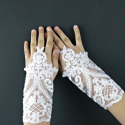 Beyaz Parmak Model Gelin Eldiveni-NKH-1037