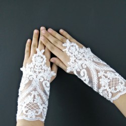 Beyaz Parmak Model Gelin Eldiveni-NKH-1037