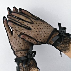 Siyah Puantiyeli Fiyonklu Gelin Eldiveni-NKH-1040