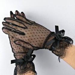 Siyah Puantiyeli Fiyonklu Gelin Eldiveni-NKH-1040