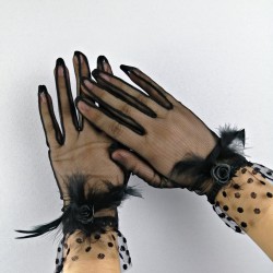 Siyah Otriş Tüylü Gelin Eldiveni-NKH-1041