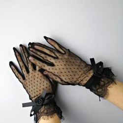 Siyah Fiyonklı Gelin Eldiveni-NKH-1042