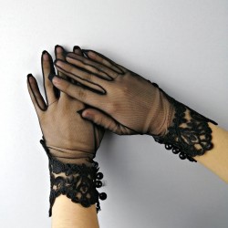 Siyah İşlemeli Gelin Eldiveni-NKH-1044