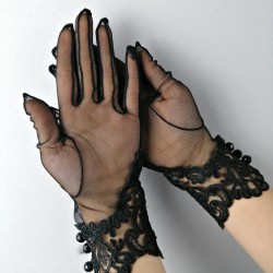 Siyah İşlemeli Gelin Eldiveni-NKH-1044