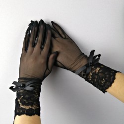 Siyah Uzun Fiyonklu Gelin Eldiveni-NKH-1045