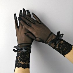 Siyah Uzun Fiyonklu Gelin Eldiveni-NKH-1045