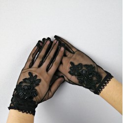 Siyah Pul İşlemeli Gelin Eldiveni-NKH-1047