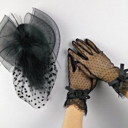 Siyah Puantiyeli Vualet ve Siyah Puantiyeli Gelin Eldiveni-NKH-1049