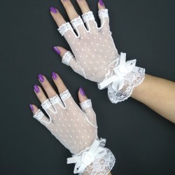 Beyaz Kısa Fiyonklu Gelin Eldiveni-NKH-1061