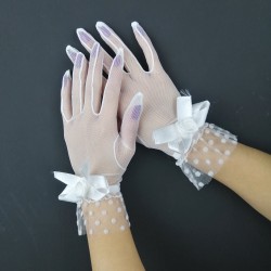 Beyaz İri Fiyonklu Gelin Eldiveni-NKH-1062