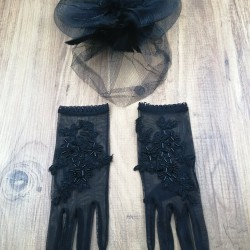 Siyah Vualet ve Siyah Pullu Gelin Eldiveni-NKH-1071